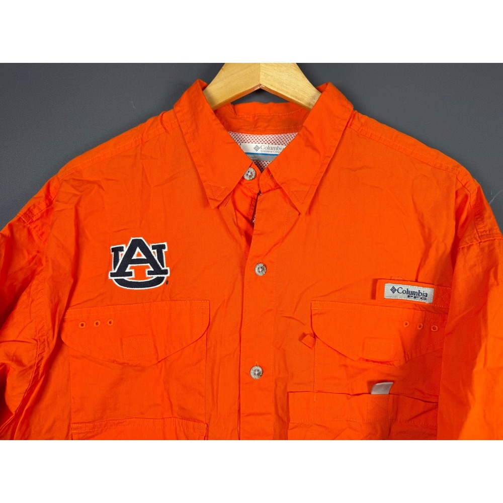 Columbia PFG Auburn Tigers Shirt Mens Medium Orange Fishing Button Up